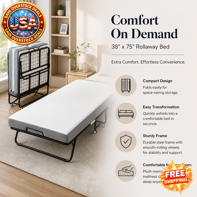 Folding Rollaway Bed with 5 in Mattress, Twin Size