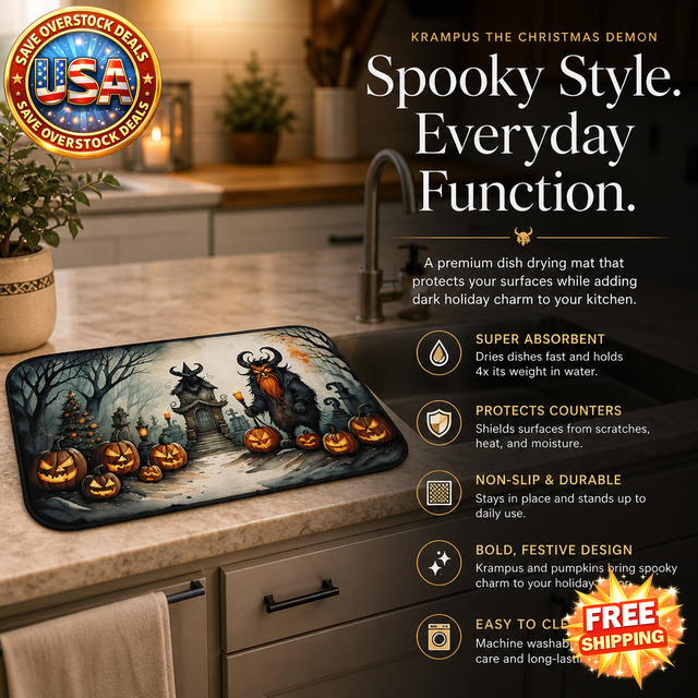 Krampus Halloween Dish Drying Mat, Absorbent Kitchen Pad, 14x21"