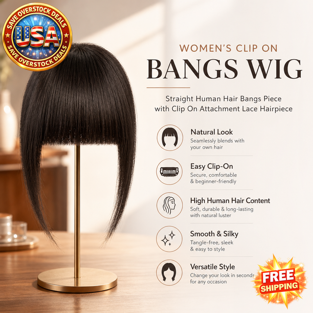 Women's Clip On Bangs Wig - Straight Human Hair Hairpiece