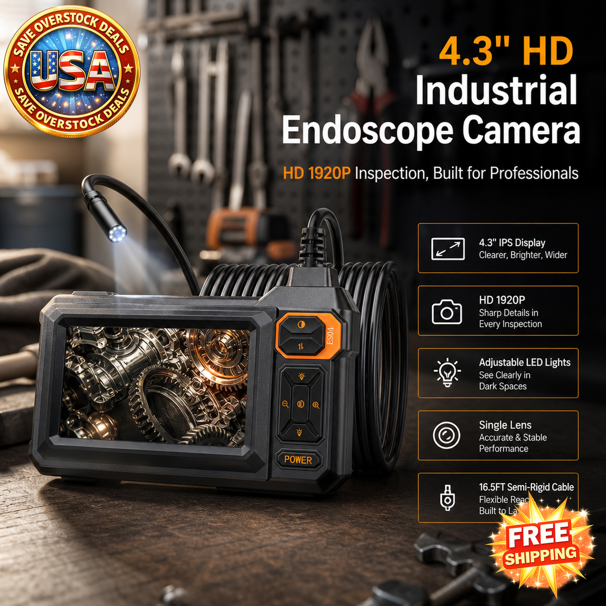 4.3 Inch Industrial Endoscope Camera for Pipe Inspection