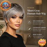 Short Gray Human Hair Wig for Daily Use & Parties