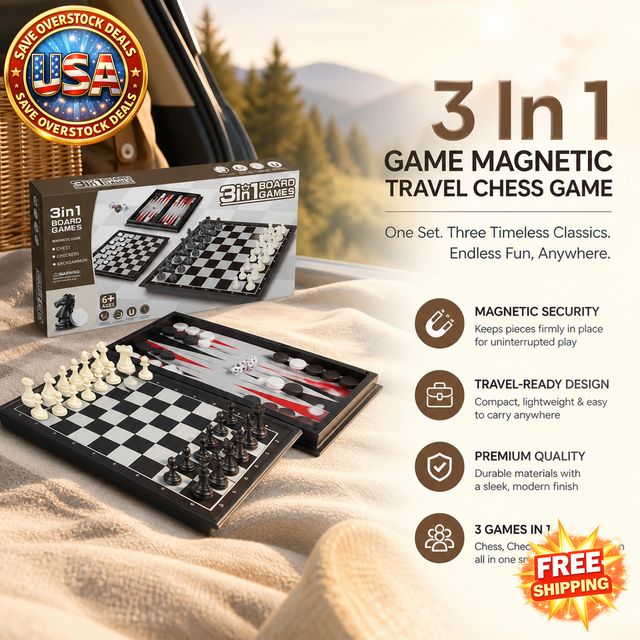Magnetic Travel Chess Game - Portable 3 In 1 Set for Kids