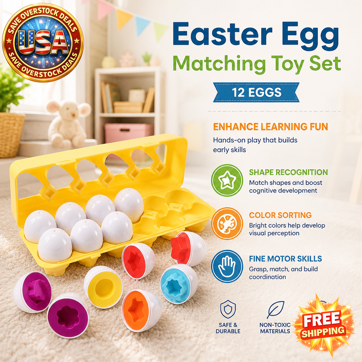 Easter Egg Matching Toy Set - Educational Color Sorting Eggs
