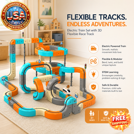 Electric Train Set with 3D Flexible Race Track for Kids