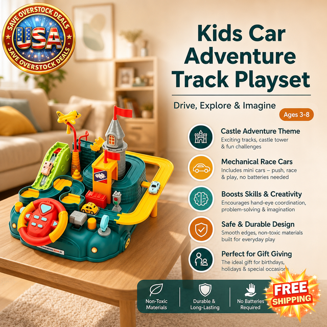 Kids Car Adventure Track Playset with Mechanical Race Cars