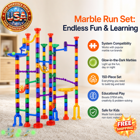 150 Piece Marble Run Set with Glow in the Dark Marbles