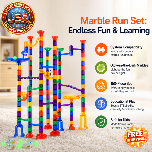 150 Piece Marble Run Set with Glow in the Dark Marbles