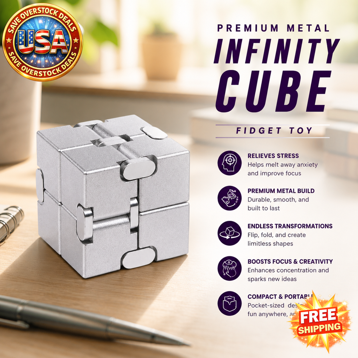 Premium Metal Infinity Cube Fidget Toy for Stress Relief