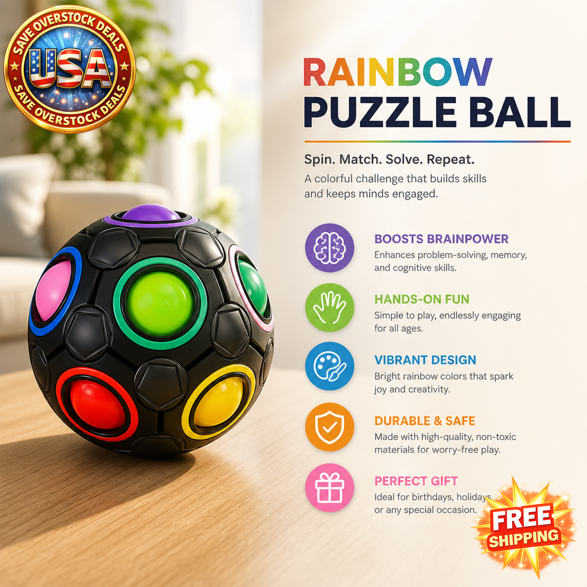 Rainbow Puzzle Ball - Fidget Puzzle Game for Kids and Adults