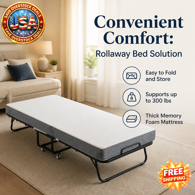 Portable Twin Rollaway Bed with Memory Foam Mattress
