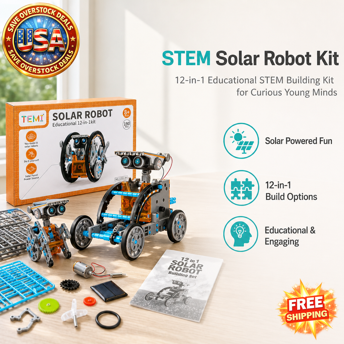 STEM Solar Robot Kit for Kids - 12-in-1 Educational Toy