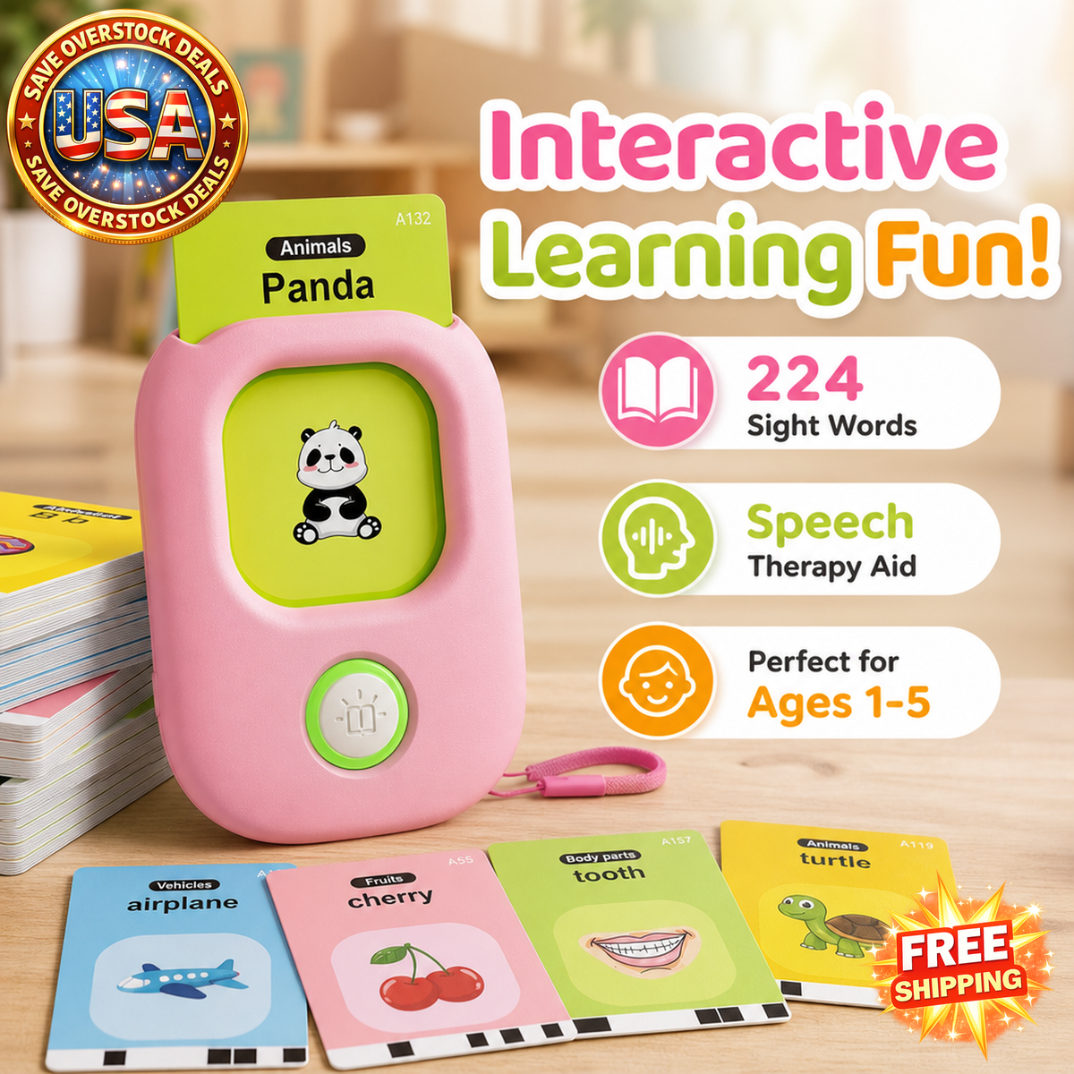 Talking Flash Cards for Kids with 224 Sight Words