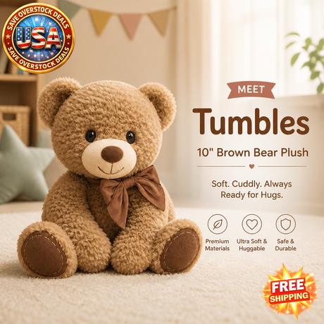 10" Sitting Brown Bear Plush Stuffed Animal for Kids