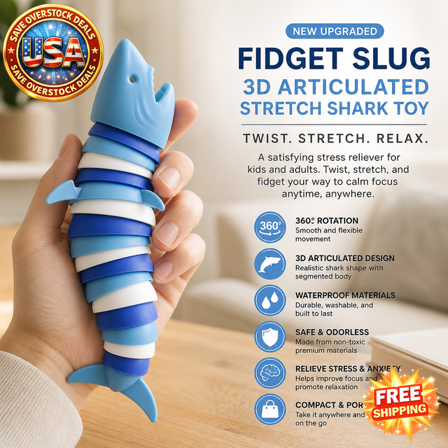 Fidget Slug Toy - 3D Articulated Stretch Shark Stress Reliever