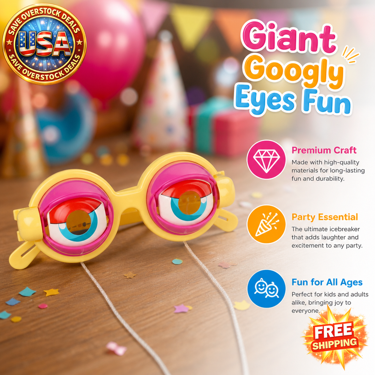 Funny Crazy Eyes Glasses for Kids and Adults - Novelty Party Favors