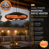 Dual Power Hanging Patio Heater with LED, 750W/1500W, Black