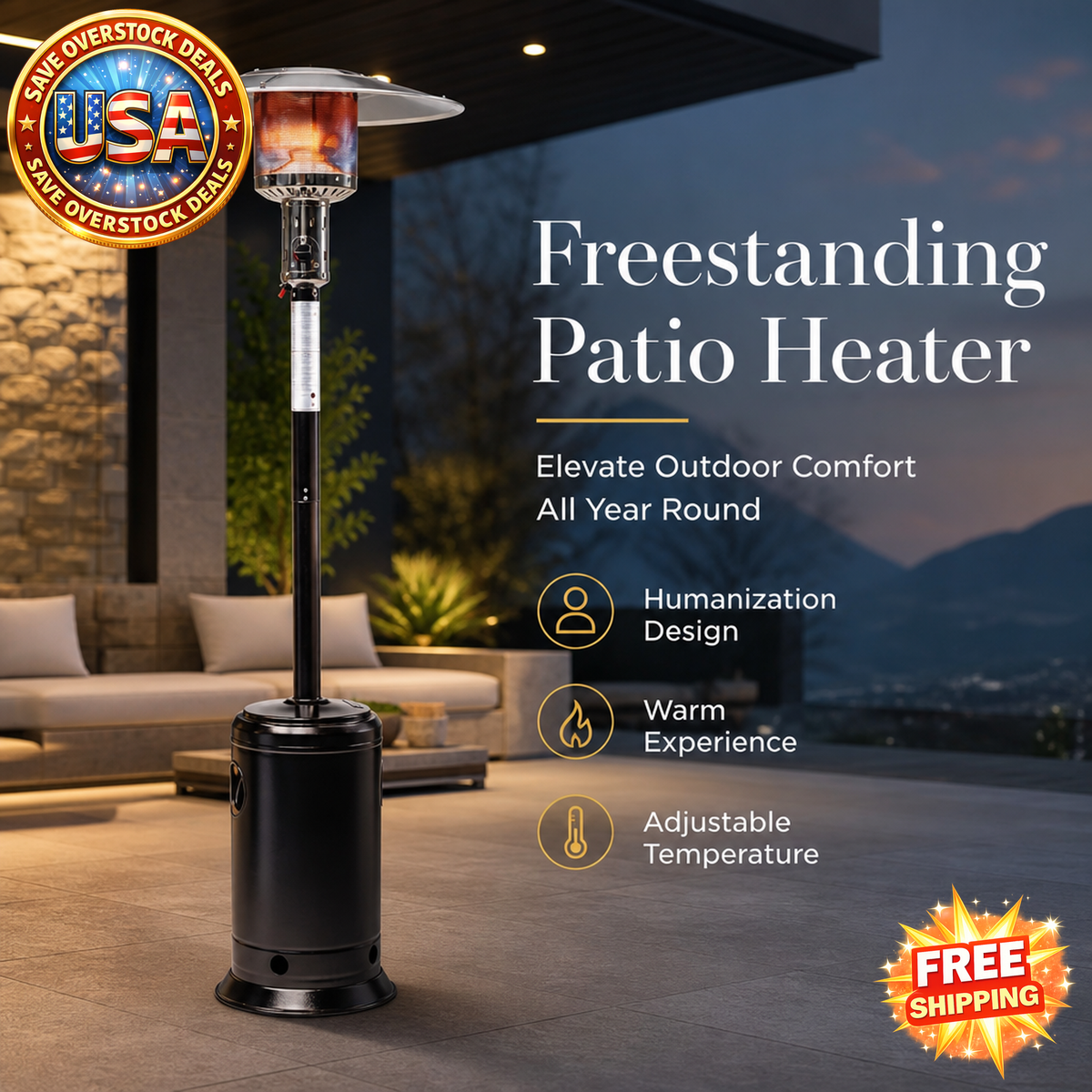 Freestanding Patio Heater for Outdoor Use, 40,000 BTU