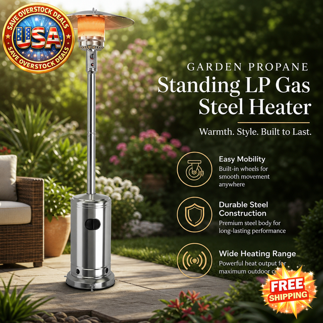 Garden Propane Steel Patio Heater with Wheels, 48,000 BTU