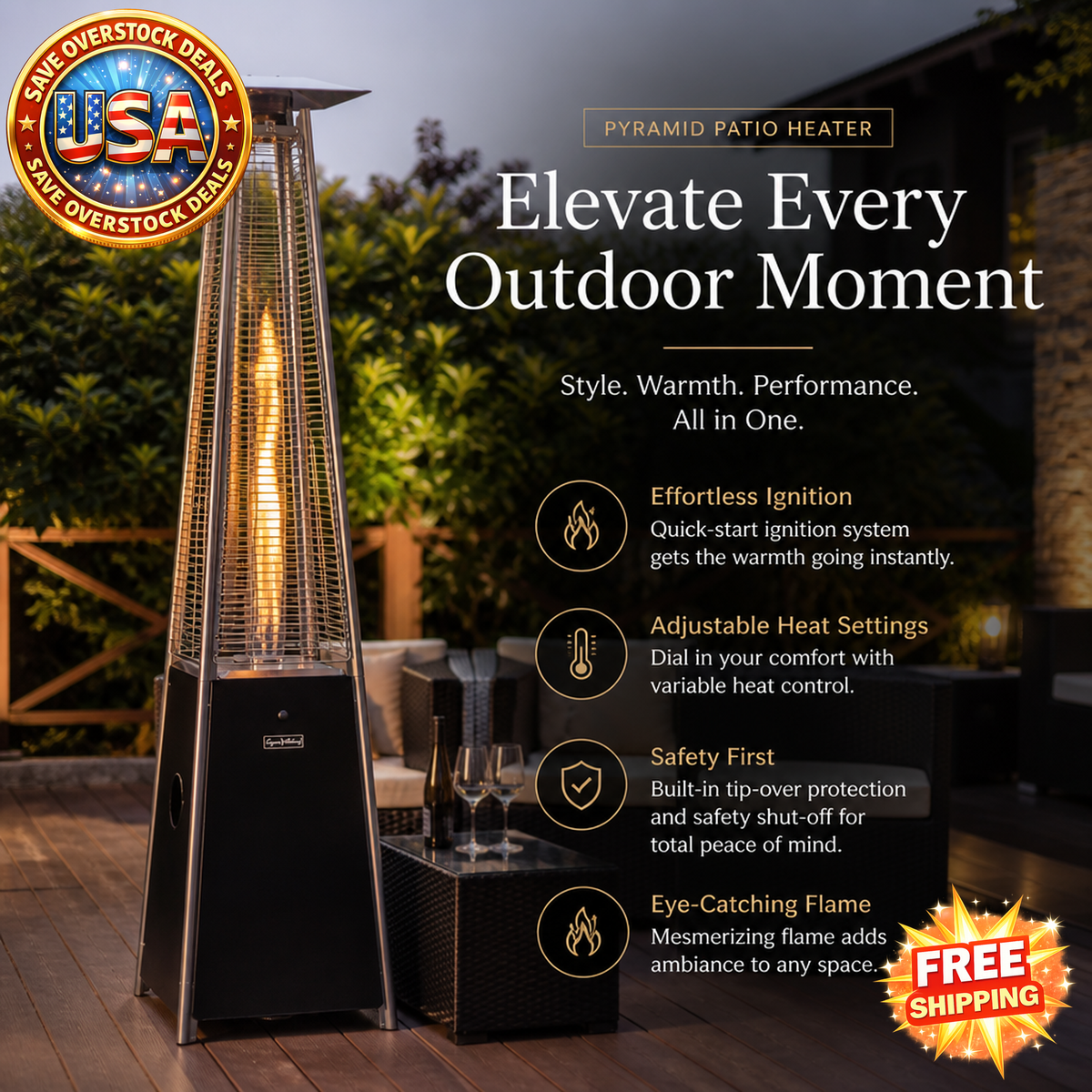 Pyramid Patio Heater with Adjustable Heat Settings