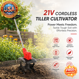 21V Cordless Electric Tiller Cultivator with 4 Blades