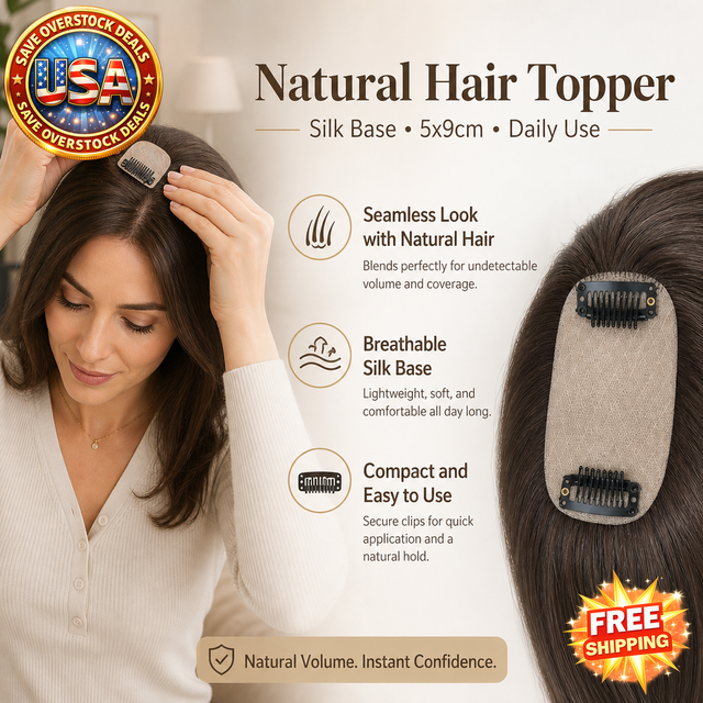 Natural Human Hair Toppers for Women, Silk Base, 5x9cm