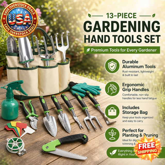 13-Piece Aluminum Alloy Gardening Tool Set with Carry Bag