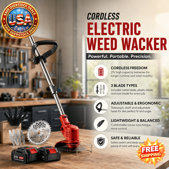 Cordless Electric Weed Wacker with 3 Blades and 2 Batteries