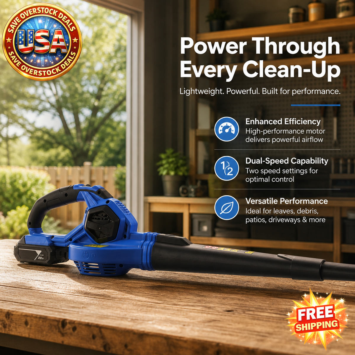 Cordless Electric Leaf Blower with 20V Battery and Charger