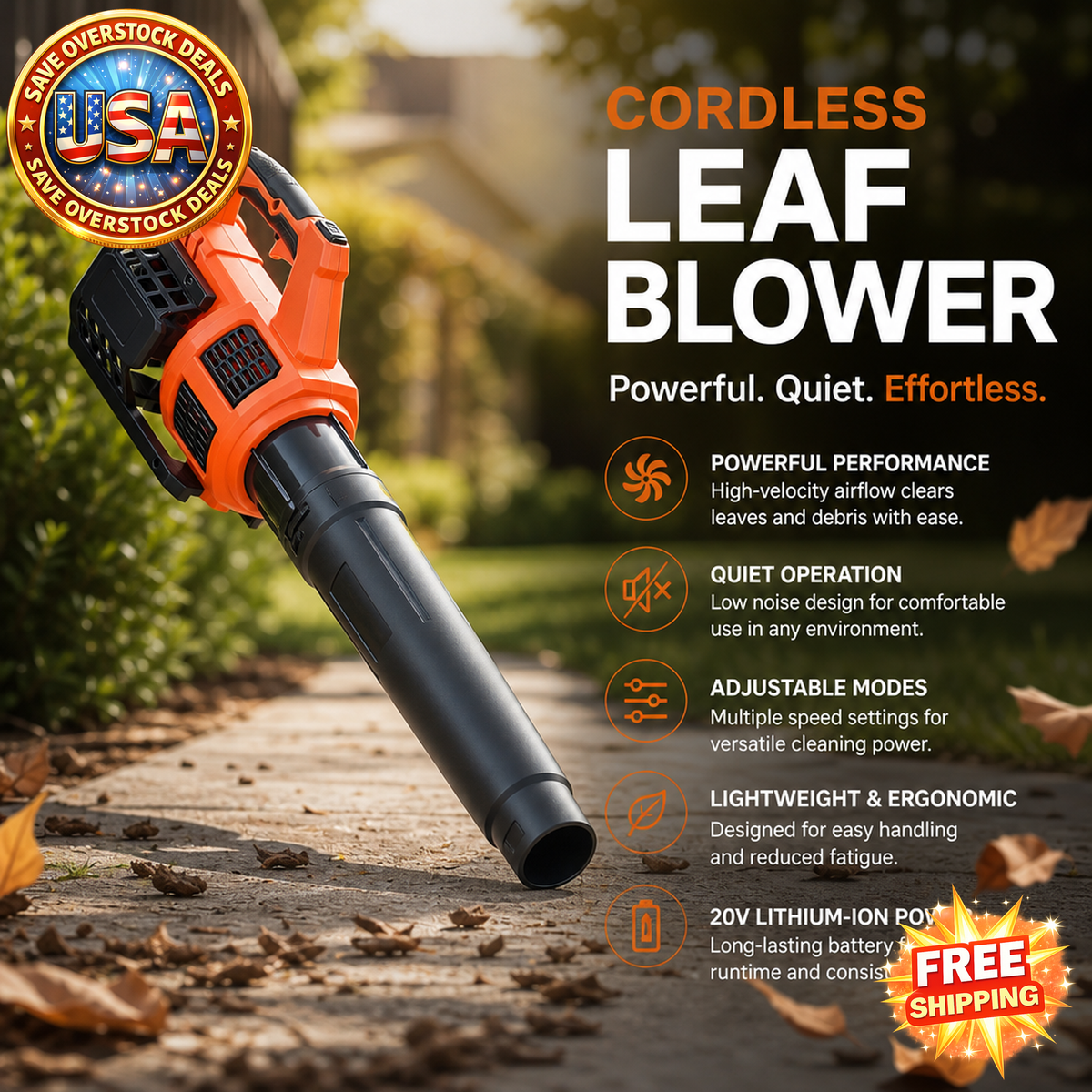 Cordless Leaf Blower 20V with 2.0Ah Battery, 450 CFM
