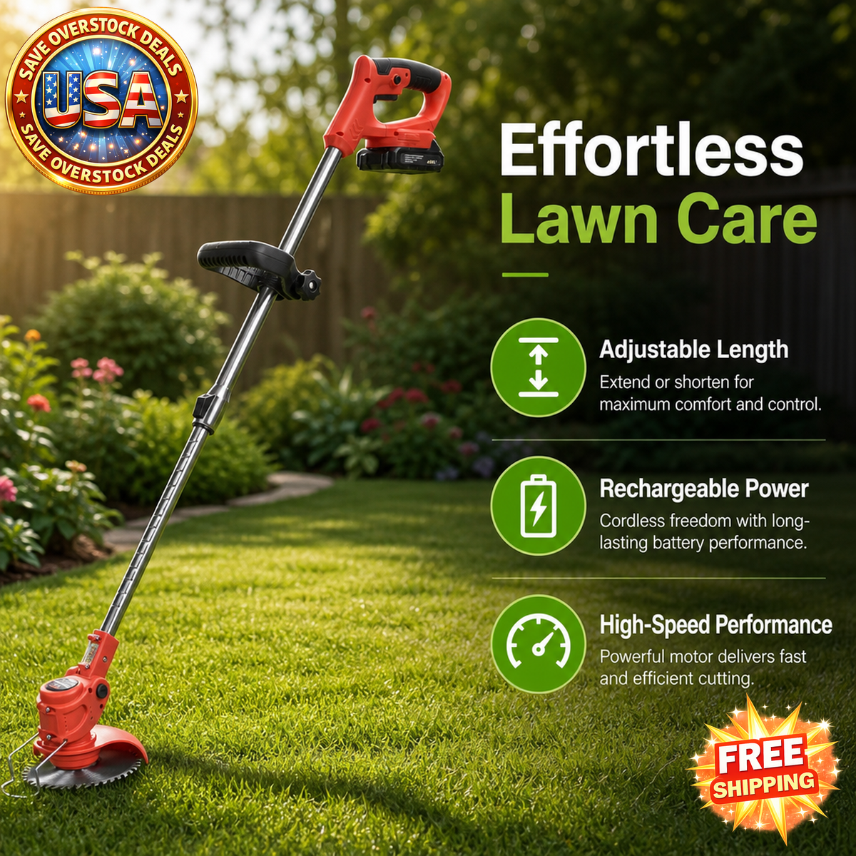 Cordless Electric Grass Trimmer with Rechargeable Batteries
