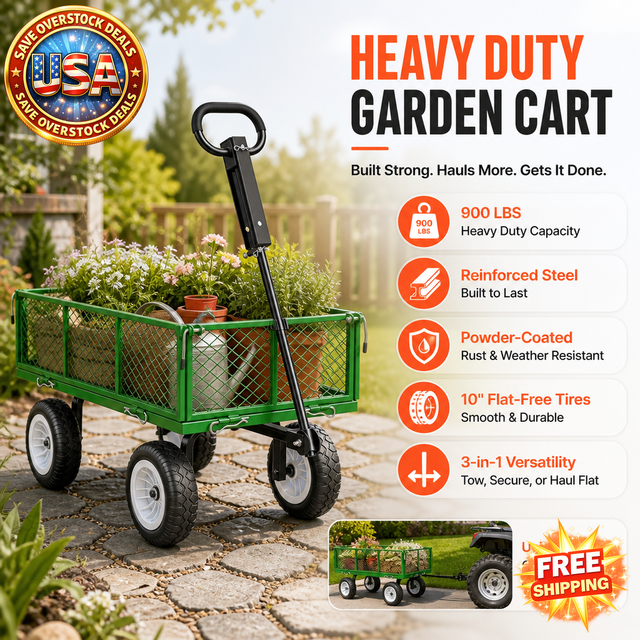 Heavy Duty Garden Cart with 900 LBS Capacity and 10-Inch Tires