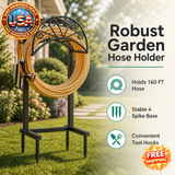 Heavy Duty Garden Hose Holder with Tool Hooks, Black
