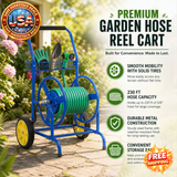 Garden Hose Reel Cart with Wheels and Storage Basket