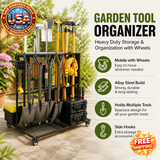 Heavy Duty Garden Tool Organizer with Wheels for Storage