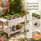 Raised Garden Bed Planter Box with Wheels and Storage Shelf