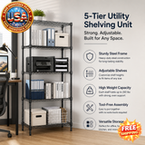 5-Tier Utility Shelving Unit - 1250 lbs Capacity Steel Rack