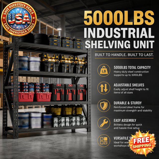 5000LBS Heavy Duty Metal Industrial Shelving Unit, Black