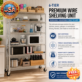6 Tier NSF Certified Wire Shelving Unit with Wheels, 48x18x72