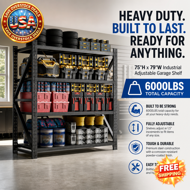 Heavy Duty Metal Adjustable Garage Shelves, 6000LBS Capacity