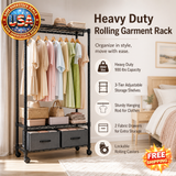 Heavy Duty Rolling Garment Rack with Adjustable Shelves