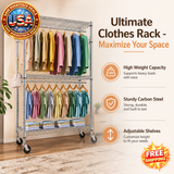 Heavy Duty Rolling Garment Rack with Adjustable Shelves and Wheels
