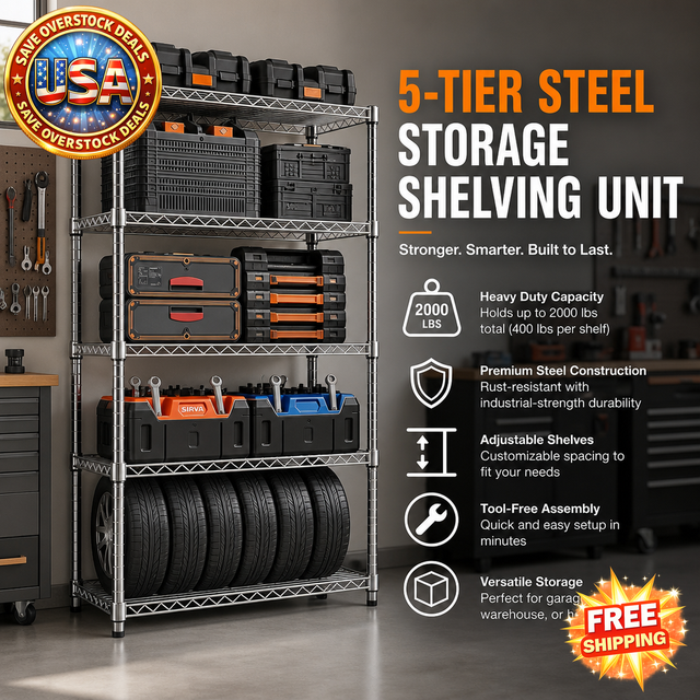 5-Tier Steel Storage Shelving Unit with 1750 LBS Capacity
