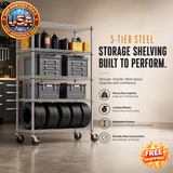 5-Tier Steel Storage Shelving Unit with Wheels, 1750 LBS Capacity