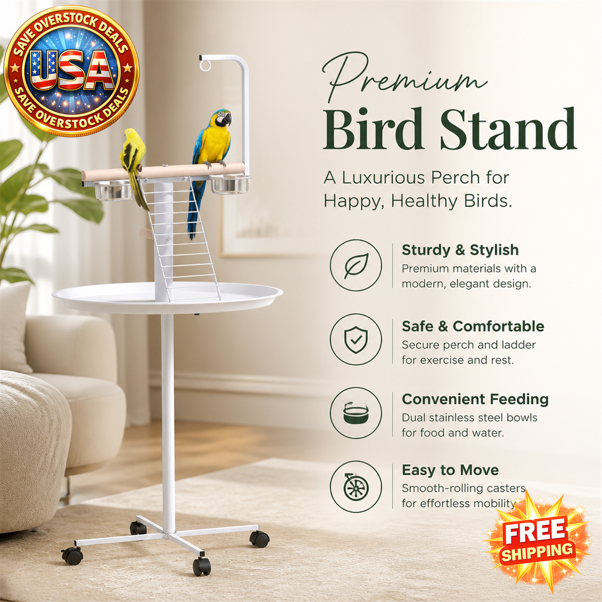 Bird Stand with Perch and Ladder for Small Parrots