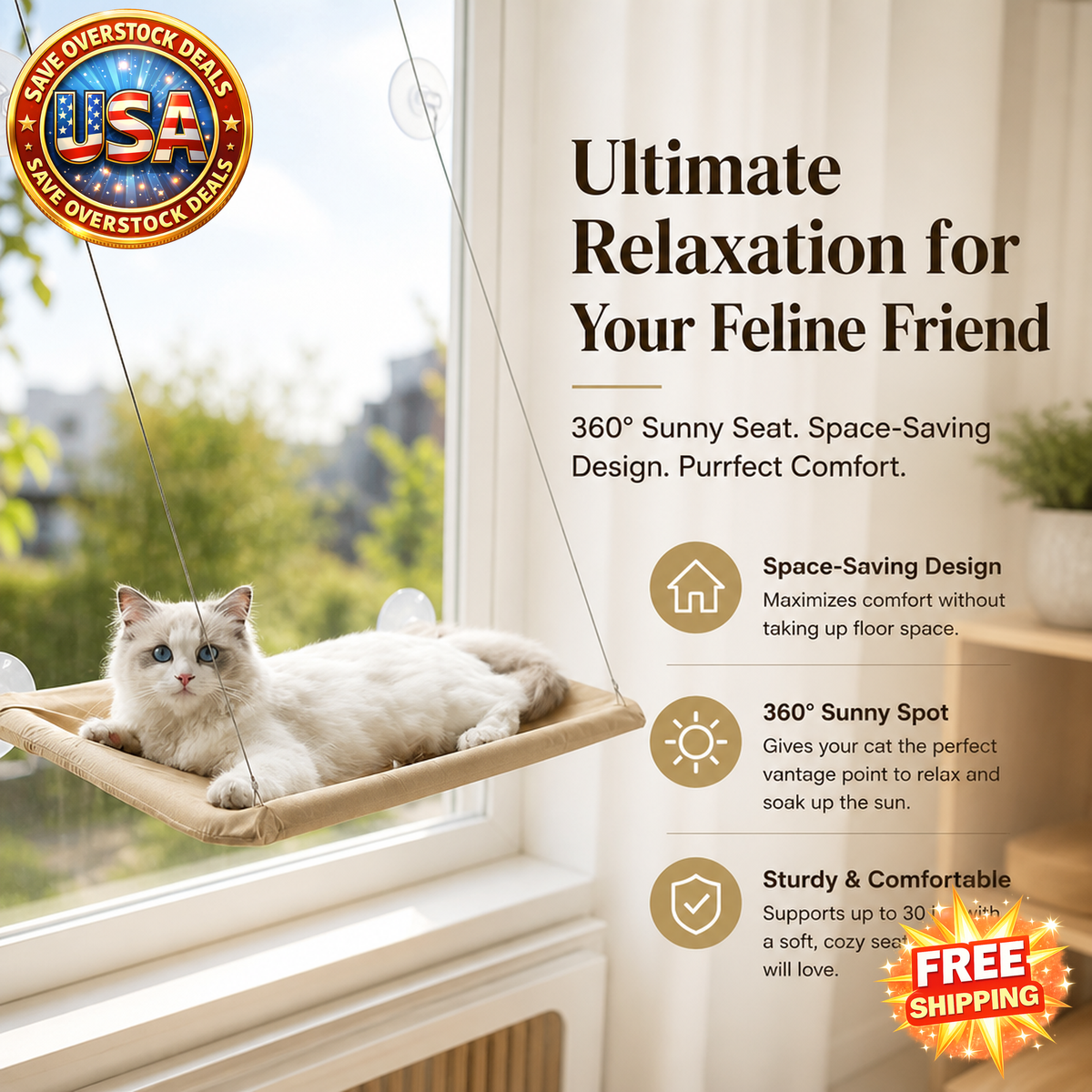 Cat Window Hammock 360° Sunny Seat Space Saving Bed for Cats