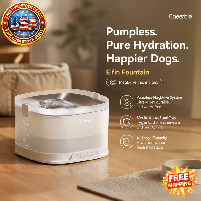 Cheerble Pumpless Dog Water Fountain, 4L Automatic Dispenser