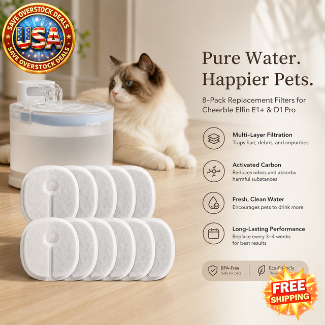 Cheerble Replacement Filter for Pet Fountain Elfin E1+/D1 Pro, 8 Pack