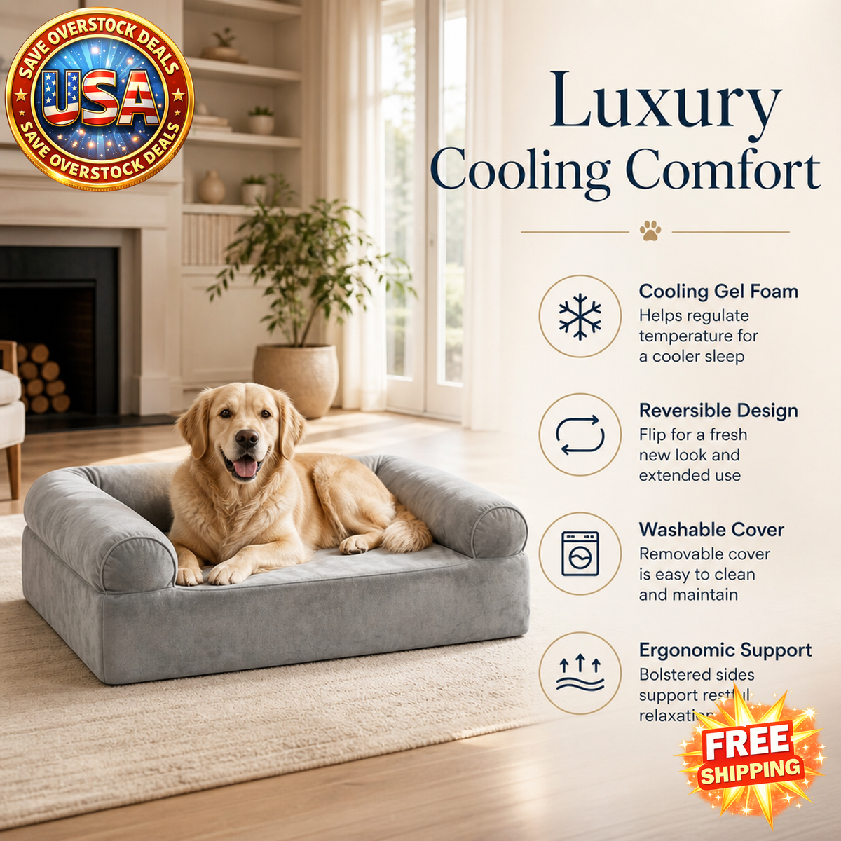 Cooling Gel Memory Foam Dog Bed for Medium Dogs