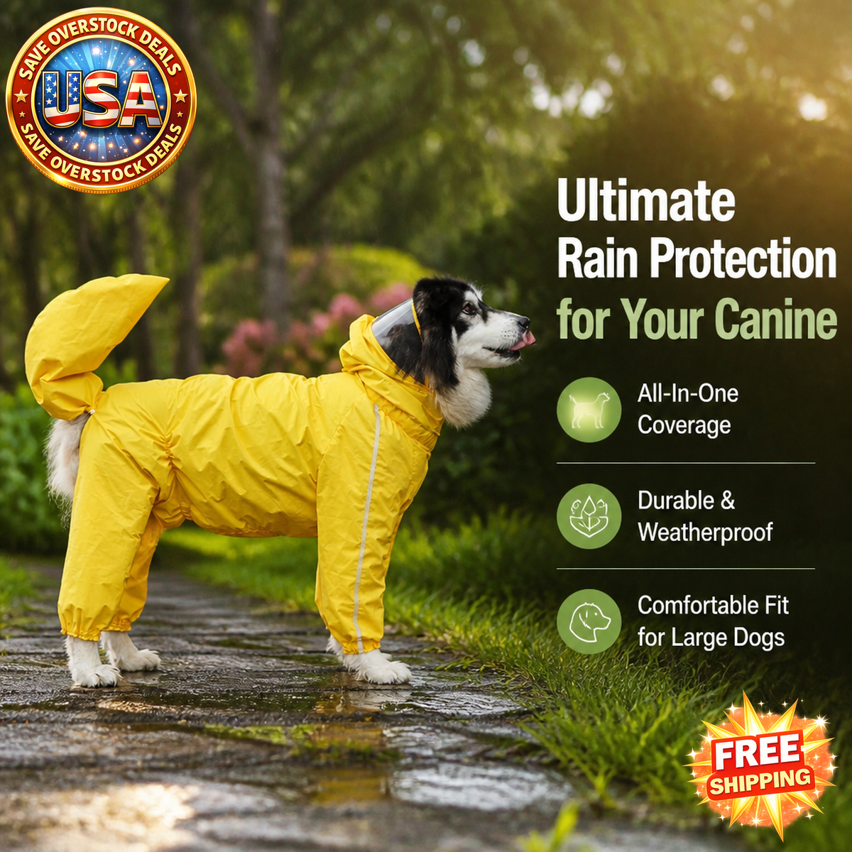 Large Dog Covered Tail Raincoat for Four-Foot Pets