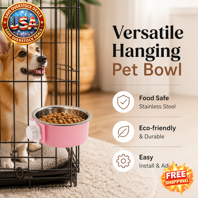 Removable Stainless Steel Hanging Pet Bowl for Dogs and Cats
